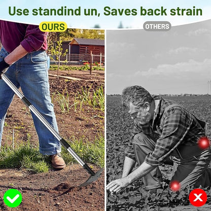 2-in-1 Heavy-Duty Weed Puller Tool with 5-Tine Rake – 30" to 60" Adjustable Handle, Hoes for Gardening, Hoe Garden Tools for Loosening Soil, Planting, Weeding