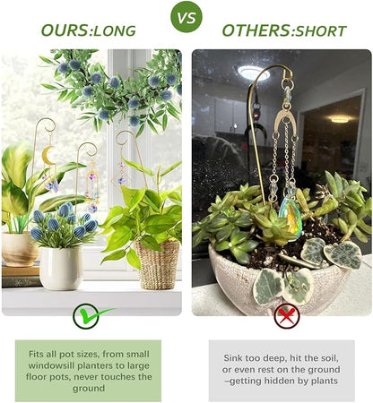 6Pack Small Trellis for Potted Plant Indoor with Crystal Prisms Sun Catcher | 13.5'' Metal Plant Stake Suncatchers for Mini Potted Plant Decoration for Home Window Garden,Gift For Plant Lovers