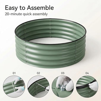 SPONVATT 2Pcs Round Galvanized Raised Garden Bed Kit 24 x 12 Inch Metal Planter Box Outdoor with Safety Rubber Edge Trim Rust Proof Weather Resistant Circular Steel Garden Beds Sage Green 12 Inch Deep