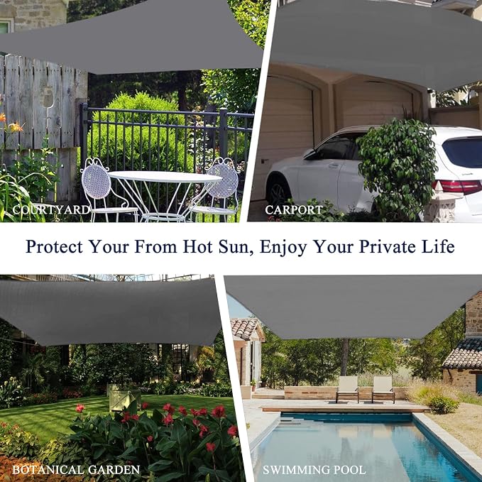 90% Outdoor Sun Shade Cloth, 6' x 6', Pergola, Deck, and Backyard Patio Sunshade with UV Protection, Heat Resistant HDPE Material, Reinforced Grommets (6x6 FT, Grey)