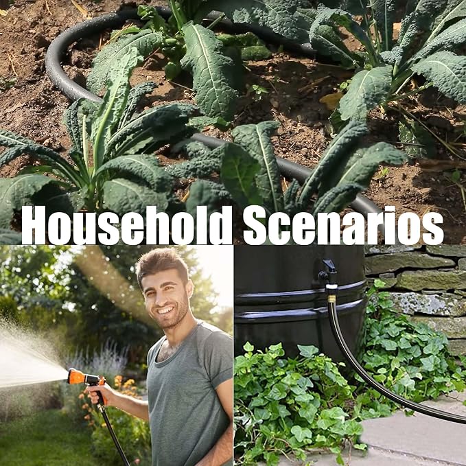 15FT PVC Hybrid Garden Hose, 5/8 in Black Hose, Brass Fittings | Flexible Reach for Homeowners and Small-Space Gardeners Watering Patio Plants, Planters and Raised Beds