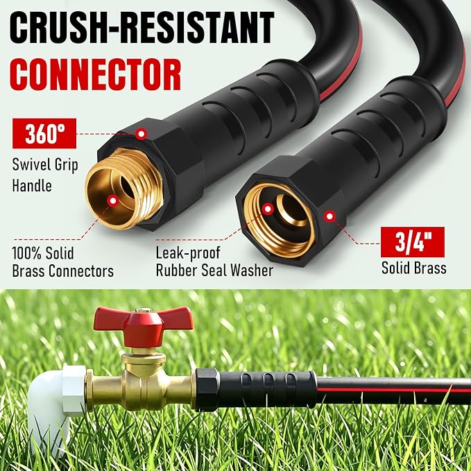 Heavy Duty Garden Hose 50ft, NON-EXPANDABLE Flexible Water Hose, Kink Resistant Lightweight Hybrid Hose, Leakproof Hose Male to Female Fittings