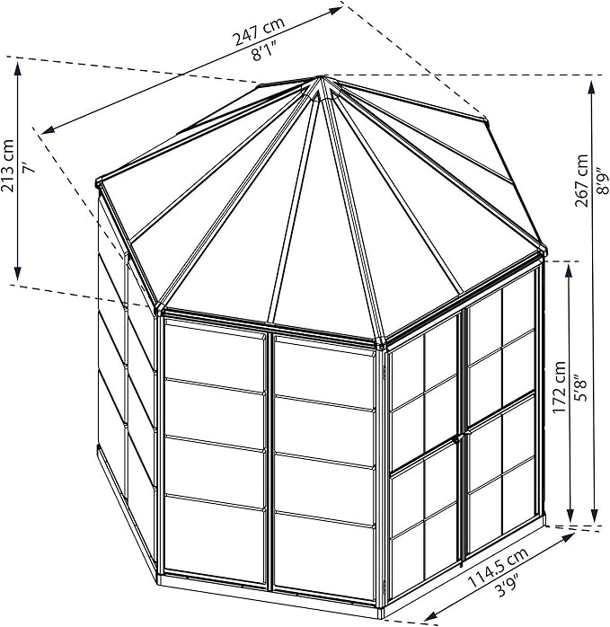 Palram - Canopia Oasis Hex 7' x 8' Polycarbonate Aluminum Greenhouse, Gray | Outdoor Backyard Home Garden Walk-In DIY Kit, Twin-Wall UV Protected, Heavy-Duty Aluminum Frame, Lockable Door, Roof Vent