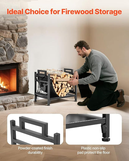 VEVOR Indoor Firewood Rack, 1.5 ft Curved Log Holder with Canvas Carrier, 40lb Weight Capacity Wood Storage Stand, Powder-Coated Steel Firewood Holder, Heavy Duty Wood Pile Stacker Rack for Fireplace