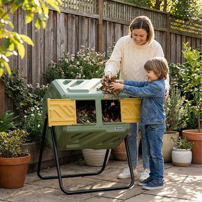 Werph 43 Gal Outdoor Compost Bin for Garden & Kitchen Waste, Grass Green | Fast Assembly, Dual Chamber with Aeration System, 360° Rotating, Tumbling Composting Bin for Kitchen, Garden, Yard