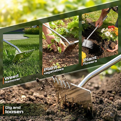 LOOHOI Garden Hand Weeder Tool, Heavy-Duty Stainless Steel Weeding Tool for Deep Root Removal, Portable Garden Weed Removal Tool for Lawn, Flower Beds & Yard