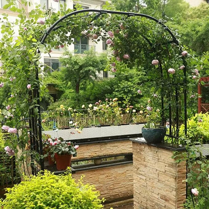 BUKLIYN Garden Arch Trellis - Length: 98.5in, Height: 94.5in Garden Trellis for Climbing Plants Outdoor - Garden Arch for Lawn, Party, Ceremony Wedding Decoration (Black)