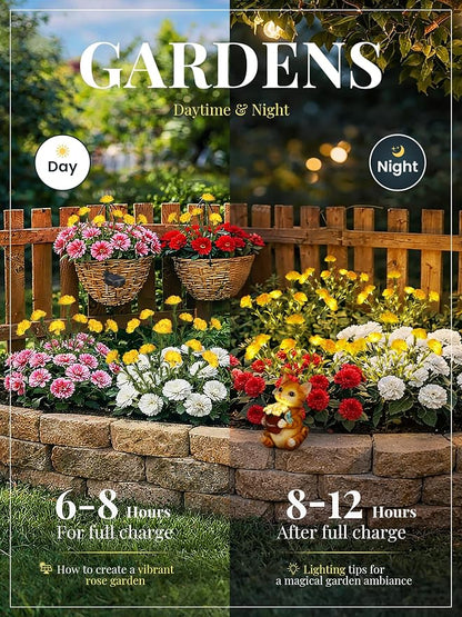 GIGALUMI Solar Lights Outdoor for Garden Decor, 2 Pack Solar Flower Lights Waterproof, 2 Lighting Modes 14 Carnations for Pathway,Yard, Patio Decoration, Gardening Gifts for Women (Yellow)