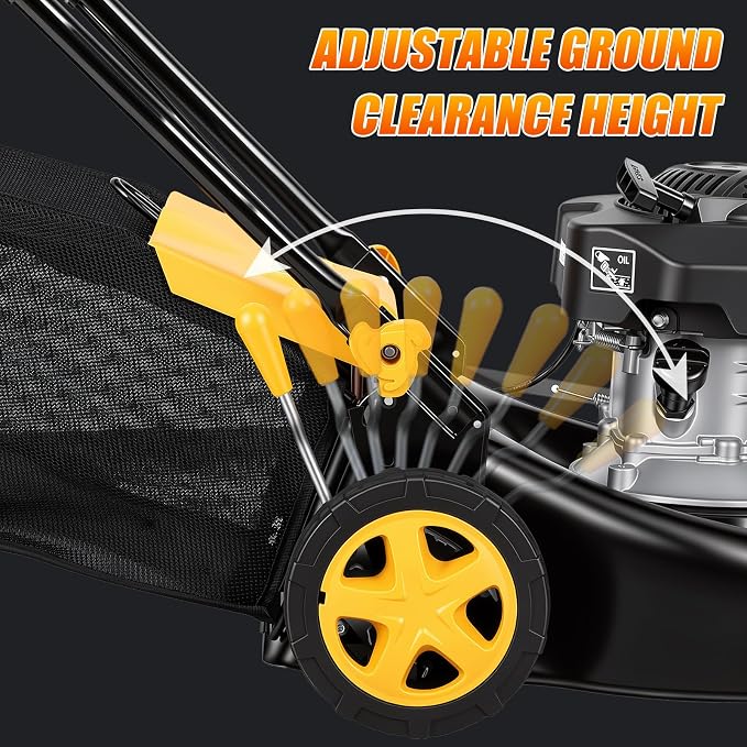 Self Propelled Gas Lawn Mower 16 Inch, 132 cc 4-Cycle Engine, 3-in-1 Rear Wheel Drive Variable Speed Lawn Mower with Mulching, Bagging, Lightweight, Powerful Lawnmower for Garden Yard, Easy Start