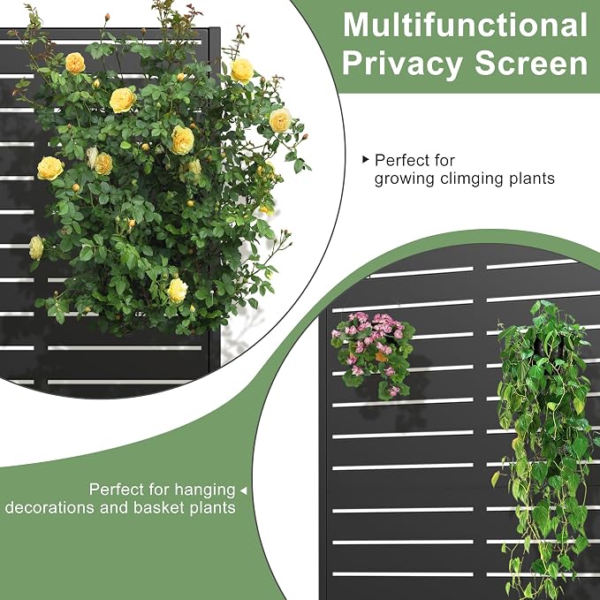 Casaphoria Metal Raised Garden Bed, 47"x24"x12" Planter Box for Climbing Plants, Vegetables & Vines, Features Drainage Holes and Privacy Screen (Black-Louvered)