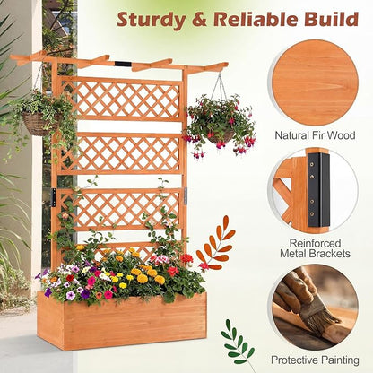 Giantex Raised Garden Bed with Trellis 2 Pack, 72'' Wooden Planter Box Outdoor w/Privacy Screen Roof, Large Vertical Garden Planter w/Drainage Holes for Climbing Plants, Patio Balcony Backyard