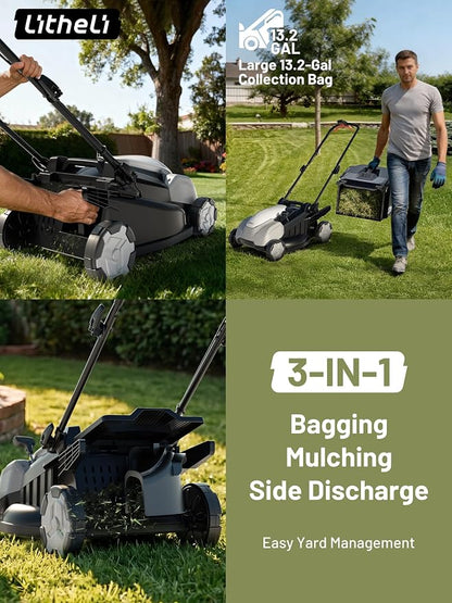 Litheli 21" 40V Cordless Lawn Mower, Self-Propelled & Push 2-in-1 Battery Powered Lawnmower with 2 x 8.0Ah