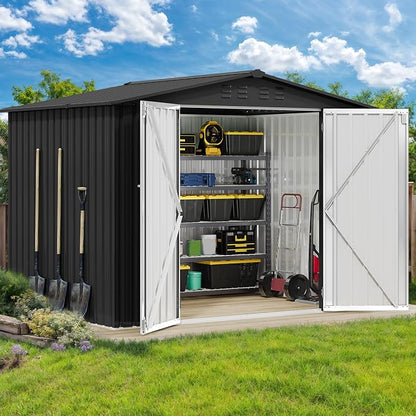 DWVO 7x5FT Outdoor Storage Shelter, Roomy Steel Tool Shed with Secure Entrances & Air Circulation for Patio, Lawn, and Backyard, Ideal for Storing Garden Gear, Lawn Tools, and Bikes, Dark Gray