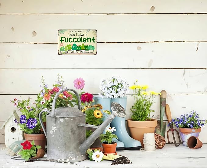 Bestylez Garden Gifts Vintage I Don't Give A Succulent Gardening Signs for Home Garden Greenhouse Living Room Bedroom Yard Outdoor Decor 8X12 Inch (3363)