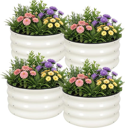 WILLOW WEAVE 4 Pcs Round Raised Garden Bed Outdoor, 2x2x1ft Circle Garden Bed, Galvanized Raised Planter Box for Gardening, Metal Raised Beds for Flower, Vegetable, Herb, White