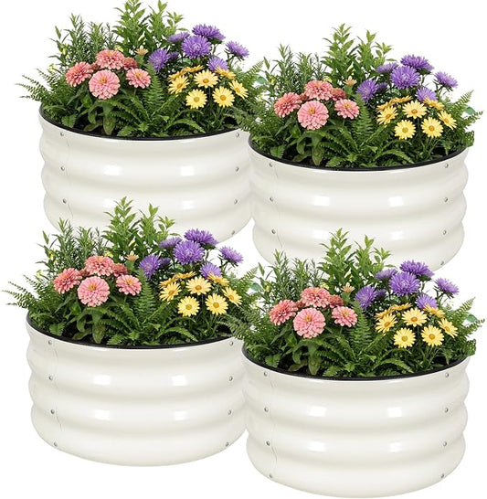 WILLOW WEAVE 4 Pcs Round Raised Garden Bed Outdoor, 2x2x1ft Circle Garden Bed, Galvanized Raised Planter Box for Gardening, Metal Raised Beds for Flower, Vegetable, Herb, White