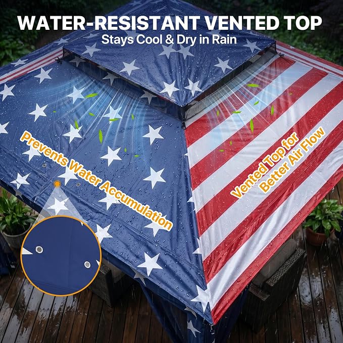 COOS BAY 11x11 Pop Up Gazebo with Mesh Netting, Instant Outdoor Canopy Tent, Water Resistant Shelter with UPF 50+ UV Protection, 121 Sq Ft Coverage, American Flag