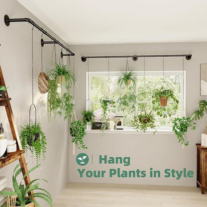 Galood Plant Hanger Indoor Hanging Planters for Indoor Plants Hanging Plant Holder Window Plant Rod Black Metal Shelves 70.8 Inch 2PCS Pot not Included