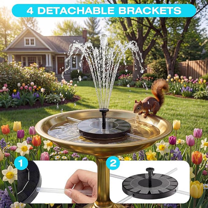 AMZtime 2.5W Solar Bird Bath Fountains, Solar Water Fountain Pump with 6 Nozzles & 4 Tube Supports, 6.7 Inch Fountain Pump for Garden, Pond, Pool, Fish Tank Aquarium Outdoor Use