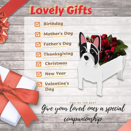 White French Bulldog Dog Planter Pots, 9.45 x 6.3 x 13.35 Inches | Dog Flower Pot, Cute Animal Shaped Plant Pot, Gifts for Women & Pet Lovers, Indoor Outdoor Garden Home Office Decor