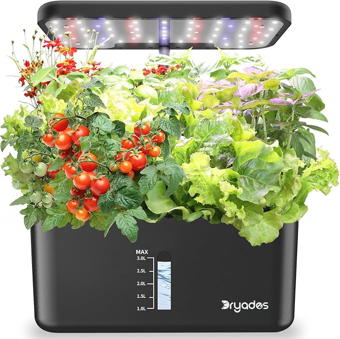 Indoor Garden Hydroponics Growing System - 10 Pods Plant Germination Kit Herb Vegetable Countertop with Grow Lamp Quiet Pump - Hydrophonic Planter Grower