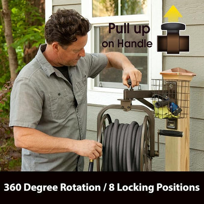 Liberty Garden 880-2 Industrial 2-Wheel Pneumatic Tires Garden Hose Reel Cart - Gray & Arm Navigator Multi-Directional Garden Hose Reel, Holds 125-Feet of, 5/8-Inch, Bronze