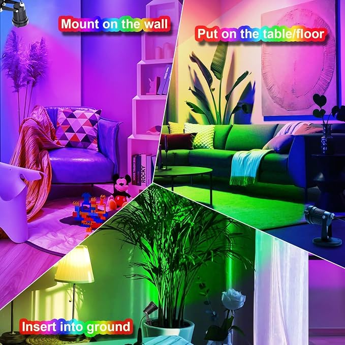 RGBW Landscape Lights 120V Plug in - 16 Colors & Modes Color Changing Metal Spotlights with Remote for Outdoor Yard Garden Pathway Trees