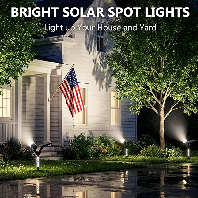 DenicMic Solar Spot Lights Outdoor Waterproof 5000K Cold White Lens LED | Adjustable Angle Long Throw Landscape Spotlights Solar Lights Outdoor for Yard Garden Wall Tree, Acrylic Lighted Pole，4 Pack