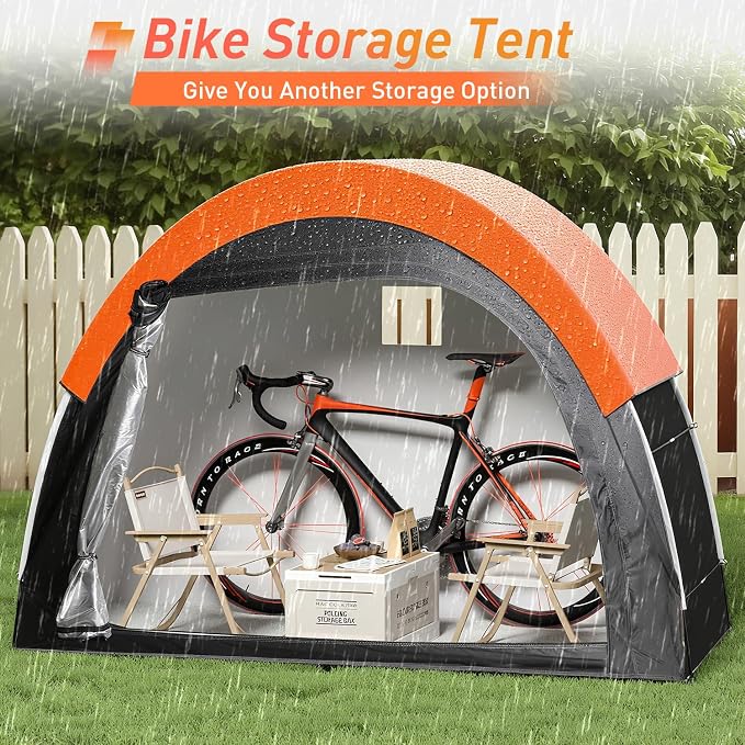 Upgraded Bike Tent with Rain Cover, Portable Outdoor Storage Shed for 2-3 Bikes, 210D Oxford Fabric PU4000 Waterproof, Bike Shed/Bike Cover for Motorcycles, Garden Tools, Lawn Mower