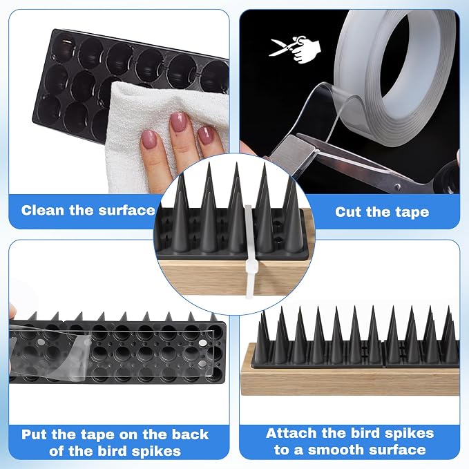 Ties and Tapes for Bird Spikes - 20PCS Plastics Zip Tie & 2PCS 3M Nano Adhesive Mounting Tape for Outdoor Use, Ideal for Keep Pigeons Cat Animal Away Plastic Spikes Bundling Fastening (Black)