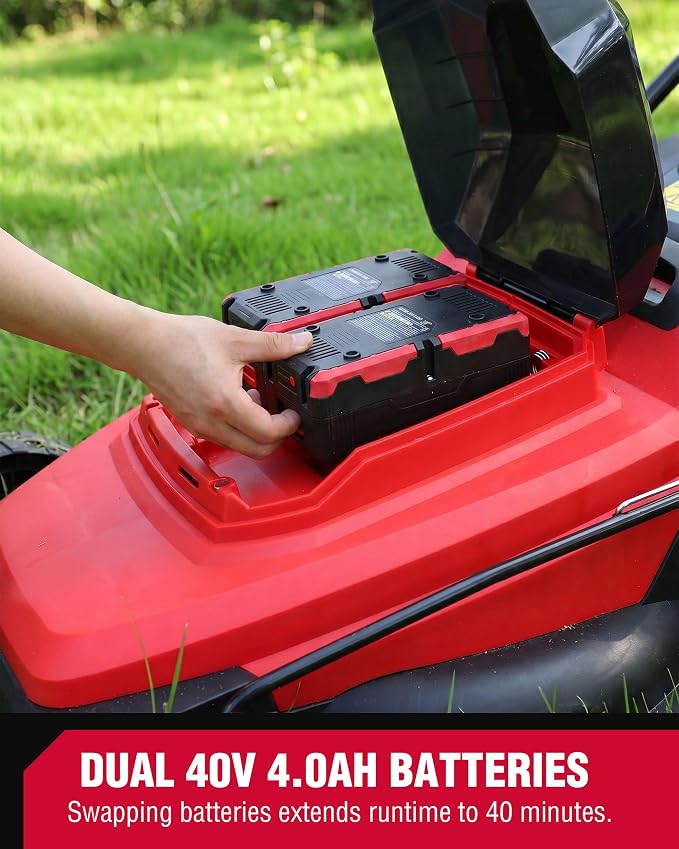 PowerSmart 20" Self-Propelled Cordless Lawn Mower, Brushless Motor, 2 x 40V 4.0Ah Battery & Charger (MB2420SA)
