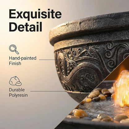 GOSSI Outdoor Water Fountain with Led Light Decorative Pedestal Bowl Design with River Stones Home Decoration, Modern Garden Fountain for Patio Decor
