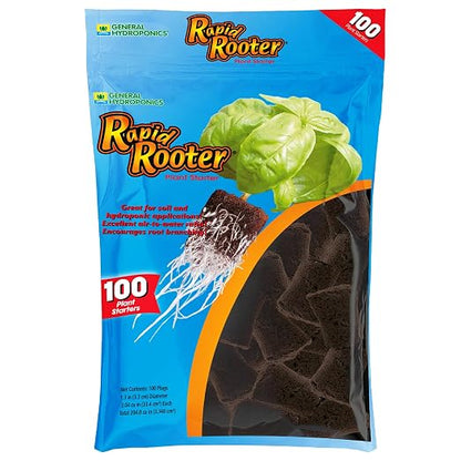 General Hydroponics Rapid Rooter, Starter Plug for Seeds or Cuttings, Great for Soil or Hydroponics Growing System, 100 Plugs