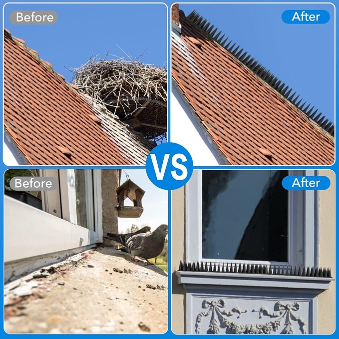 BORHOOD Bird Spikes, 40 Pack Pigeon Deterrent for Small Birds Raccoon Cats Defender for Outside to Keep Squirrel Away, Plastic Fence Spike for Railing and Roof-Black