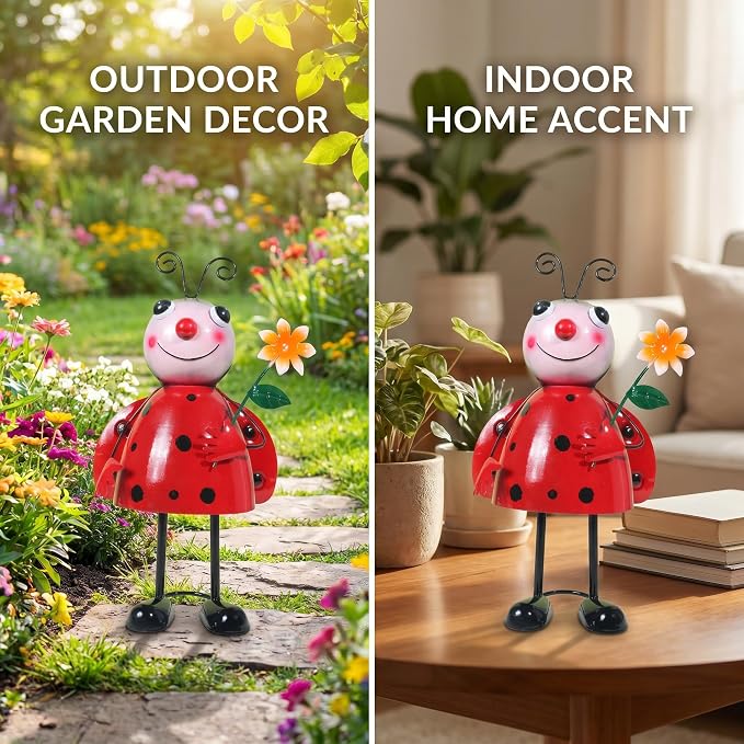 Wobbling Metal Ladybug Statue, 12.2" H Ladybug Decor, Cute Garden Décor, Garden Statues, Shakeable Desk Figurine, Indoor or Outdoor Figurine for Garden, Patio, Lawn, Porch or Entryway