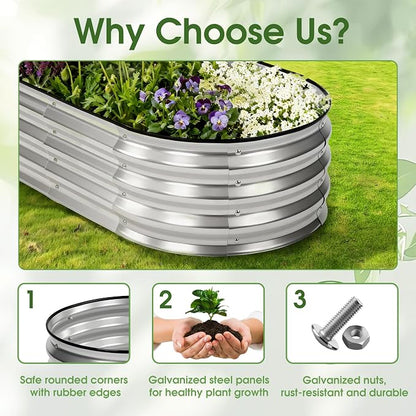 NEWBULIG Galvanized Raised Garden Bed Outdoor, 6x3x1ft Metal Planter Box for Vegetables Flowers Herbs, Heavy-Duty Oval Raised Flower Bed for Gardening, Open Bottom, Easy Assembly, Safe Edges
