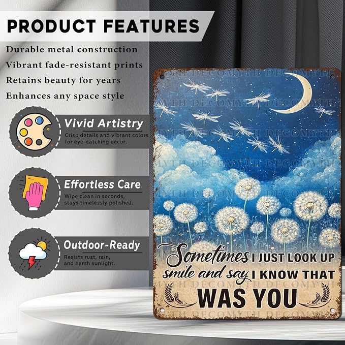 Dandelion Inspiring Vintage Tin Sign Just Look Up Smile Say I Know That Was You Vintage Tin Sign for Home Office Kitchen Bar Cafe Garden Wall Decor 12 * 16inch