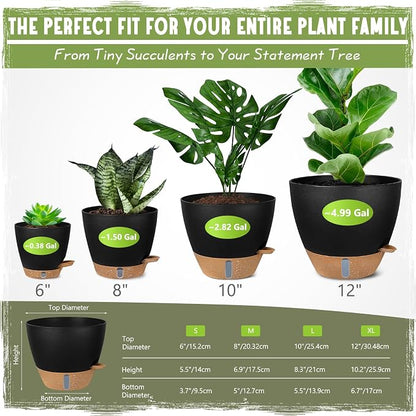 Self-Watering Pots for Indoor and Outdoor Plants 4 Pack, 6/8/10/12 Inch Planters with Water Level Indicator & Deep Reservoir, Decorative Flower Pots for Home Decor