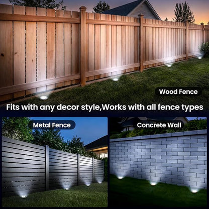 GIGALUMI Solar In-Ground Fence Lights - 12 Pack Cool White, Waterproof Fence Perimeter Lights, No-Drill Installation, Compatible with Wood, Metal, Vinyl, Concrete and Composite Fences