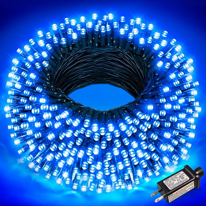 Blue Christmas Lights Outdoor, 100FT 300 LED Christmas Tree Lights Waterproof with 8 Modes, Plug in Connectable String Lights for Outside Indoor House Patio Yard Garden Holiday Decorations