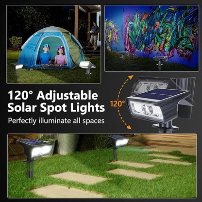 Toodour Solar Spot Light Outdoor, 2 Pack Solar Lights Outdoor with 2 Modes, Waterproof Solar Powered Flood Lights Landscape Lighting for Yard Garden Home Pathway Walkway Outdoor Decor - Cool White