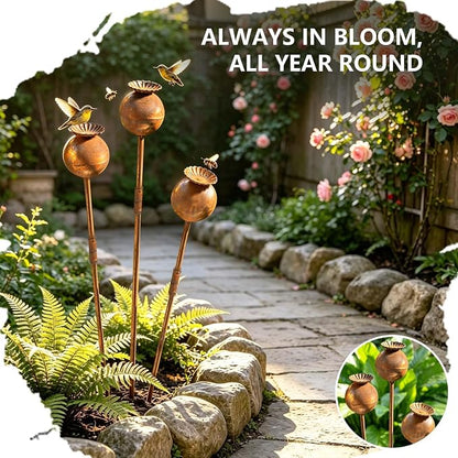 3 PCS Metal Flowers for Outside,23 Inch Large Garden Stakes Decorative,Flower Bed Decor Plant Stakes, Garden Statues Outdoor Clearance, Metal Yard Art Outdoor, Plant Decorations for Pots