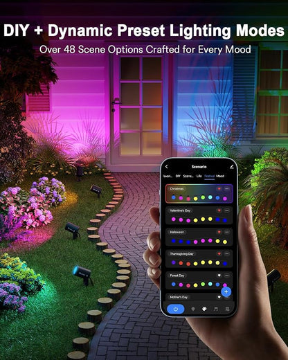 Lumary Smart Landscape Lights Pro 500LM, 6 Pack Color Changing Landscape Spotlights IP65 Waterproof, RGBAICW Low Voltage Outdoor Lights for Garden Yard and Pathway, APP/Remote/Voice Control, 65FT | RGBAICW color changing, 2200K-6500K white, IP65 outdoo...