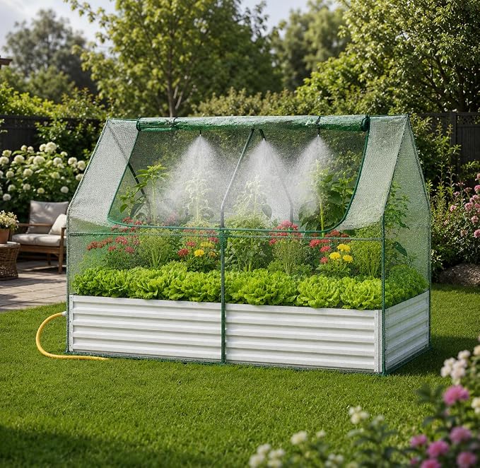 Garvee 6x3x1 FT Raised Garden Bed with PE Cover & Self-Watering System | Galvanized Planter Box Outdoor with Greenhouse Cover, Outdoor Raised Bed for Vegetables, Flowers, Backyard, Patio