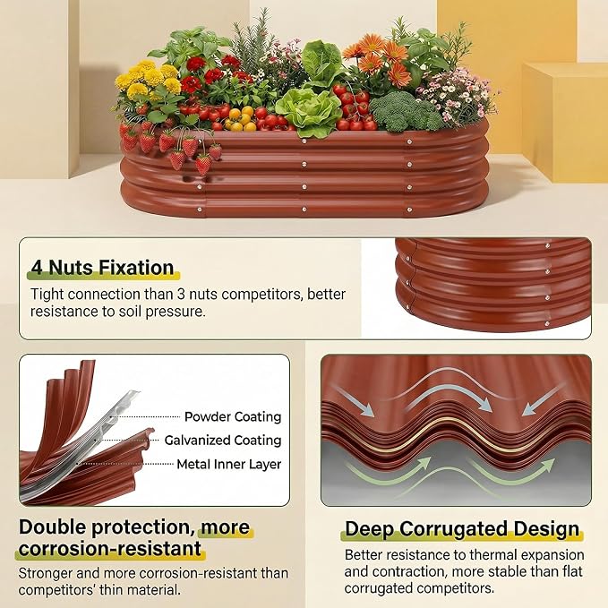 Land Guard 2Pcs 8ft Galvanized Steel Raised Garden Bed, 8 x 4 x 1 ft Large Metal Raised Planter Beds, Raised Garden Bed for Vegetables, Brown