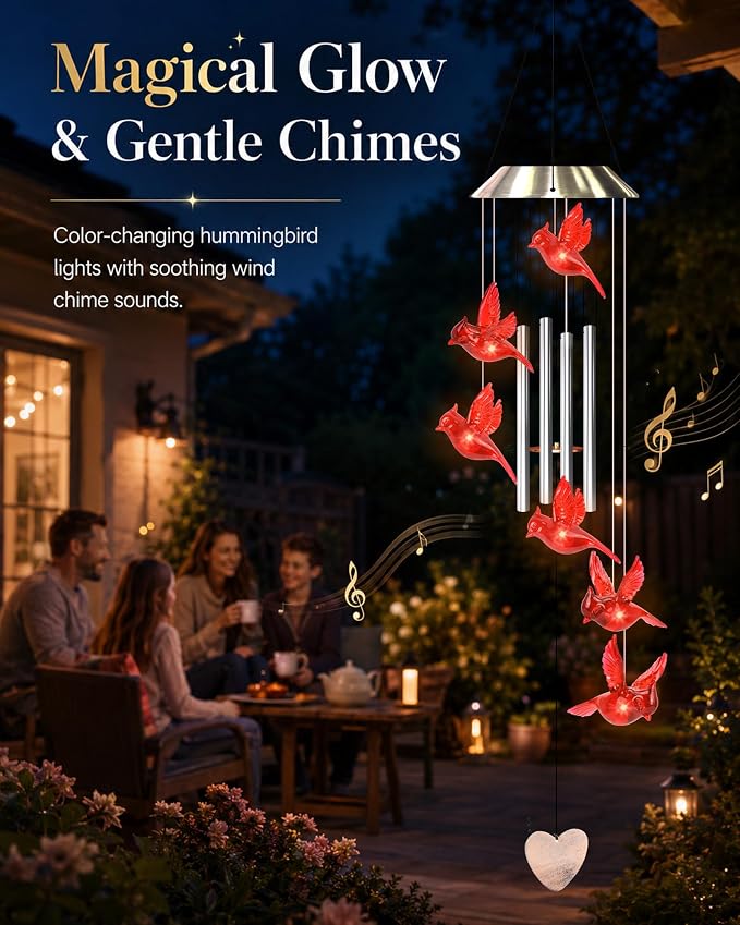 Nacome Wind Chimes for Outside: Tubes Memorial Wind Bell Mother's Day Birthday Gifts for Mom Women Grandma Her - Yard Garden Indoor Outdoor Decor (Cardinal)