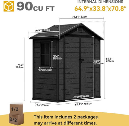 DWVO 6x4 FT Outdoor Resin Storage Shed with Reinforced Floor, All-Weather Bike Storage Shed with Lockable Door, Window and Vent, Waterproof Plastic Tool Shed for Garden, Backyard, Patio, Lawn