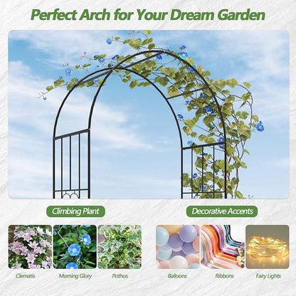Metal Garden Arch – 47"(L) x 87"(H) Entrance Arbor, Rust-Proof Arbor Trellis, Garden Gate Arch for Backyard Entryway, Trellis for Roses, Ivy, Outdoor Arch for Courtyard, Patio, Garden Door