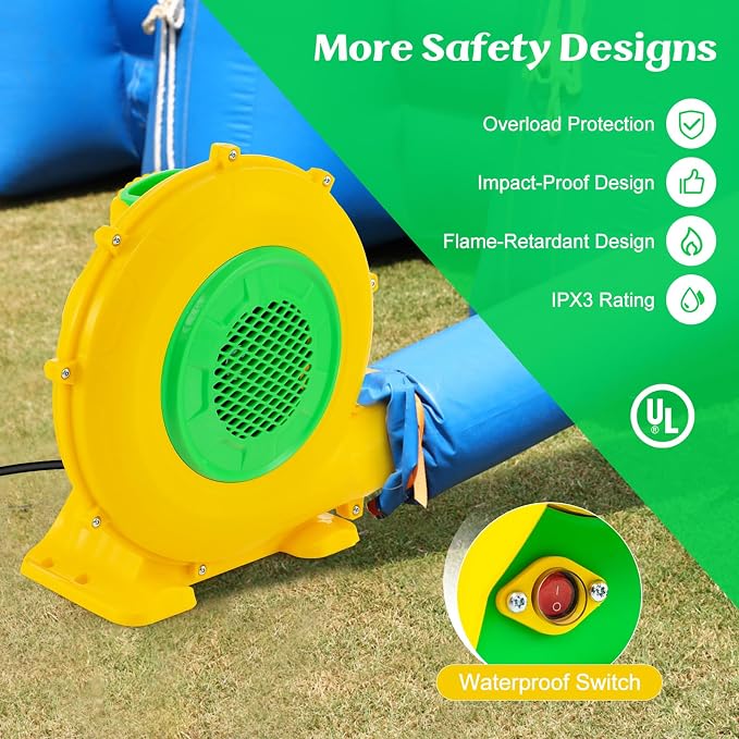 HONEY JOY Air Blower, 680W 0.9HP Bounce House Blower, Commercial Electric Pump Fan for Inflatable Water Slides & Bouncy Castle, 2340pa Air Blower for Inflatables (680Watt 0.9HP)