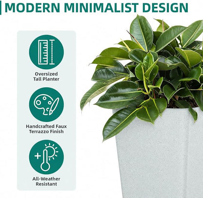 Autodaya 28" Extra-Large White Tall Planters Set of 2 Flower Pots | Tall White Planters for Outdoor Plants, Balcony, Porch, Living Room Corner, Garden, Patio, Deck, or Entryway Decor